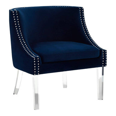 Orsina Clarence Navy Blue Velvet Accent Chair with Acrylic Legs