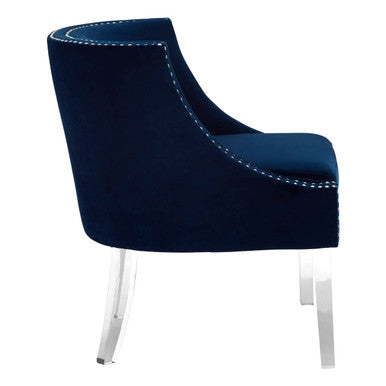 Orsina Clarence Navy Blue Velvet Accent Chair with Acrylic Legs