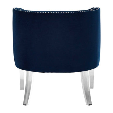 Orsina Clarence Navy Blue Velvet Accent Chair with Acrylic Legs