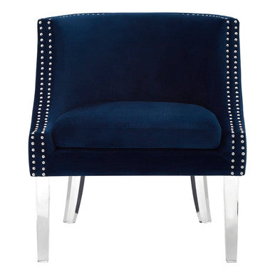 Orsina Clarence Navy Blue Velvet Accent Chair with Acrylic Legs