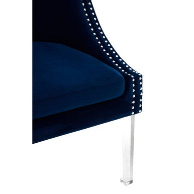 Orsina Clarence Navy Blue Velvet Accent Chair with Acrylic Legs