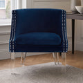 Orsina Clarence Navy Blue Velvet Accent Chair with Acrylic Legs