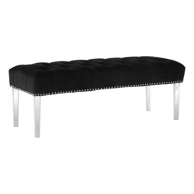 Orsina Clarence Black Velvet Bench | Tufted Seat with Acrylic Legs