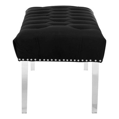 Orsina Clarence Black Velvet Bench | Tufted Seat with Acrylic Legs