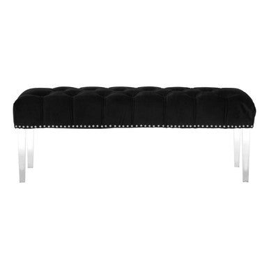 Orsina Clarence Black Velvet Bench | Tufted Seat with Acrylic Legs