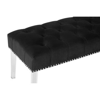 Orsina Clarence Black Velvet Bench | Tufted Seat with Acrylic Legs