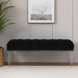 Orsina Clarence Black Velvet Bench | Tufted Seat with Acrylic Legs