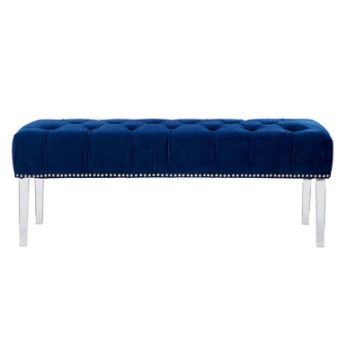 Orsina Clarence Blue Velvet Bench – Tufted Seating with Acrylic Legs