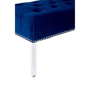 Orsina Clarence Blue Velvet Bench – Tufted Seating with Acrylic Legs