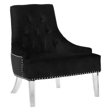 Orsina Clarence Black Velvet Tufted Accent Chair with Acrylic Legs