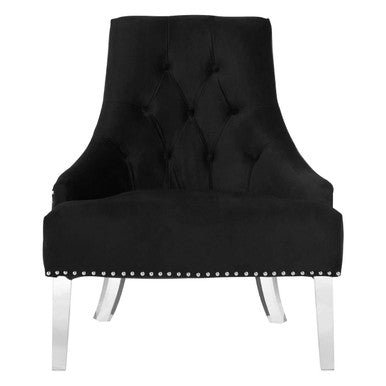 Orsina Clarence Black Velvet Tufted Accent Chair with Acrylic Legs