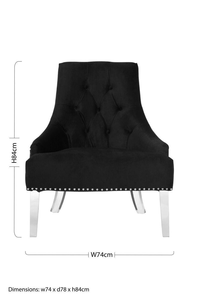 Orsina Clarence Black Velvet Tufted Accent Chair with Acrylic Legs