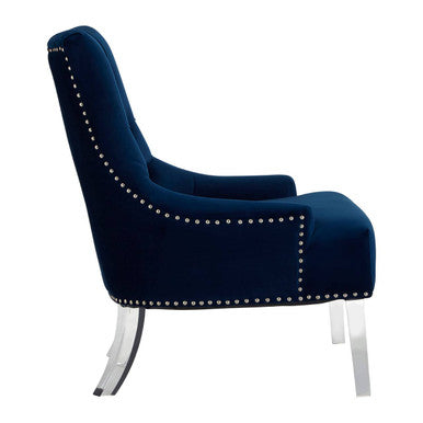 Orsina Clarence Navy Blue Velvet Tufted Accent Chair with Acrylic Legs