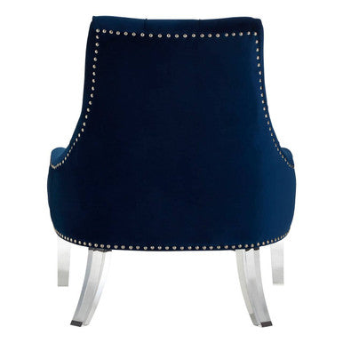 Orsina Clarence Navy Blue Velvet Tufted Accent Chair with Acrylic Legs