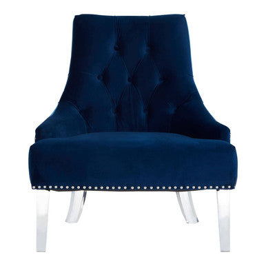 Orsina Clarence Navy Blue Velvet Tufted Accent Chair with Acrylic Legs