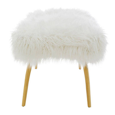 Orsina Clarence Faux Fur Bench with Gold Legs – White Entryway Seating