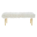 Orsina Clarence Faux Fur Bench with Gold Legs – White Entryway Seating