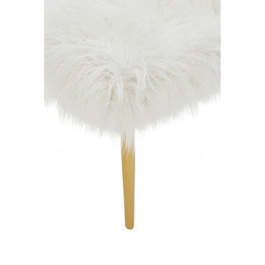 Orsina Clarence Faux Fur Bench with Gold Legs – White Entryway Seating