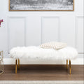 Orsina Clarence Faux Fur Bench with Gold Legs – White Entryway Seating