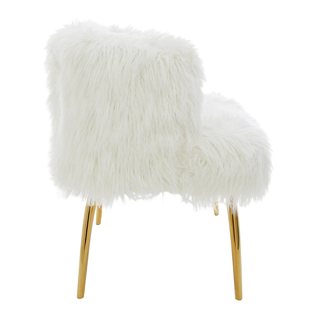 Orsina Clarence White Faux Fur Sofa with Curved Back and Gold Legs