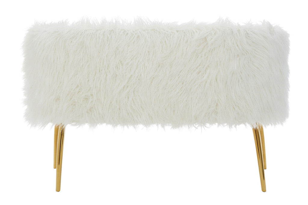 Orsina Clarence White Faux Fur Sofa with Curved Back and Gold Legs
