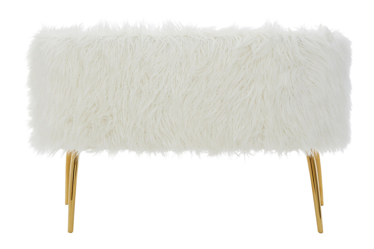 Orsina Clarence White Faux Fur Sofa with Curved Back and Gold Legs