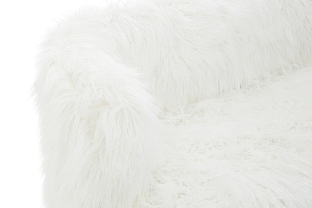 Orsina Clarence White Faux Fur Sofa with Curved Back and Gold Legs