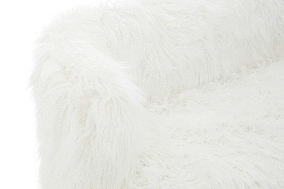Orsina Clarence White Faux Fur Sofa with Curved Back and Gold Legs