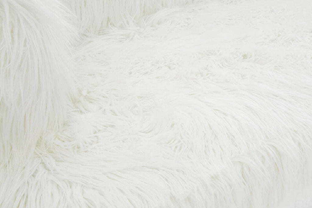 Orsina Clarence White Faux Fur Sofa with Curved Back and Gold Legs
