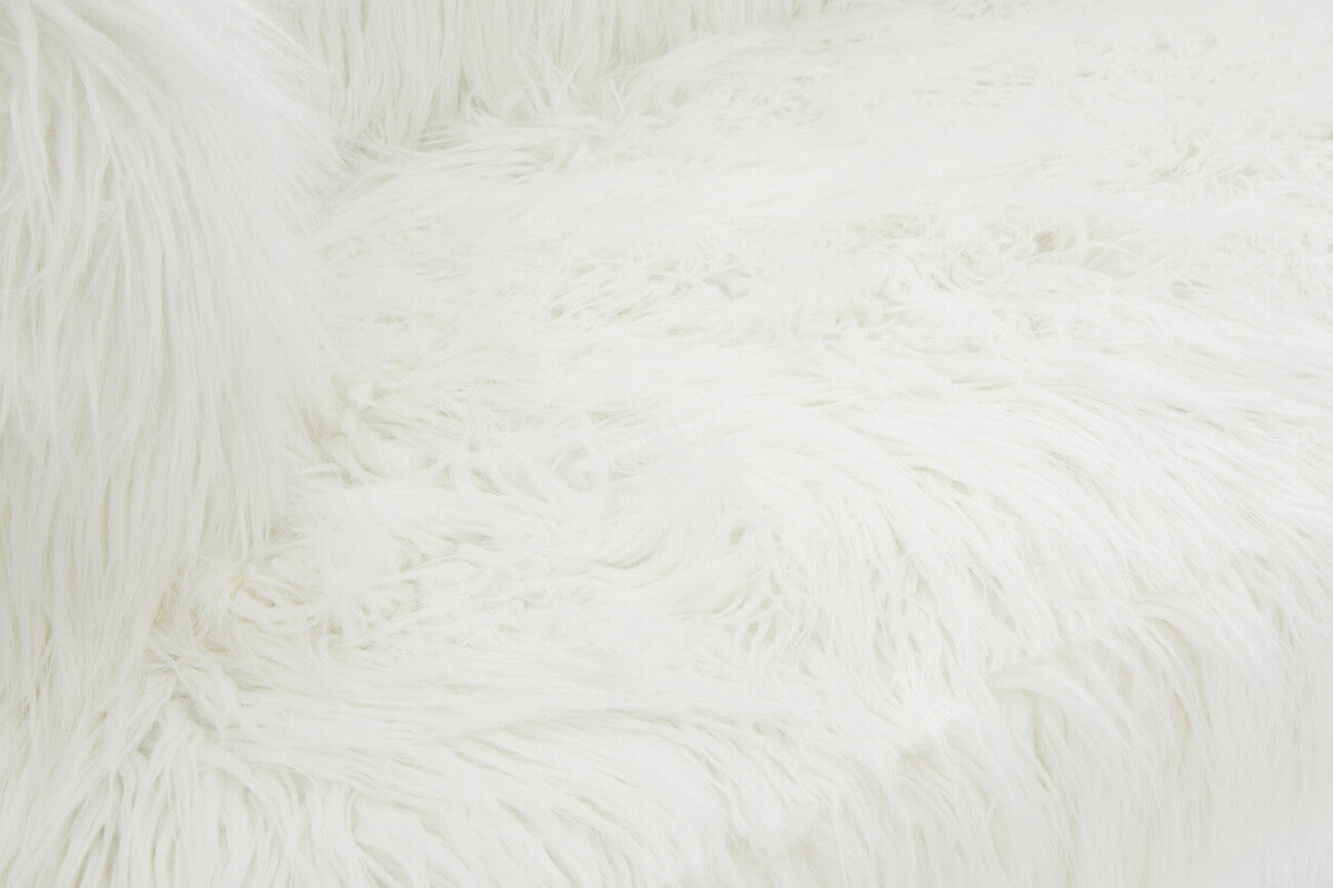 Orsina Clarence White Faux Fur Sofa with Curved Back and Gold Legs
