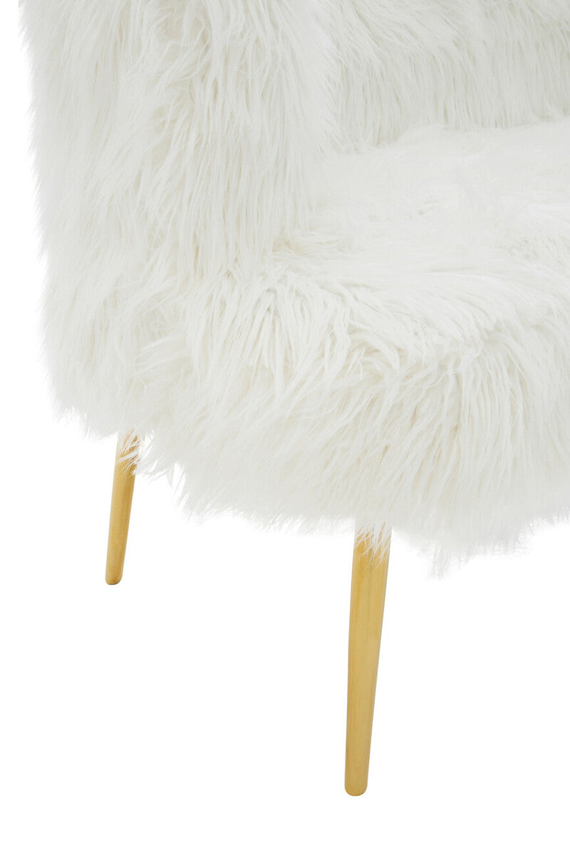 Orsina Clarence White Faux Fur Sofa with Curved Back and Gold Legs