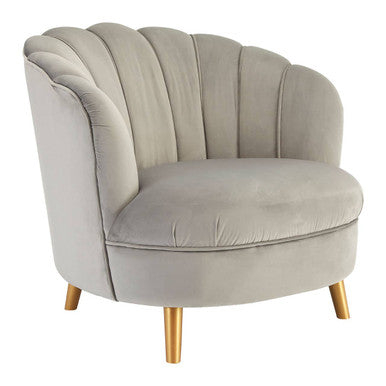 Orsina Orlina Grey Velvet Scalloped Curved Accent Chair | Gold Legs