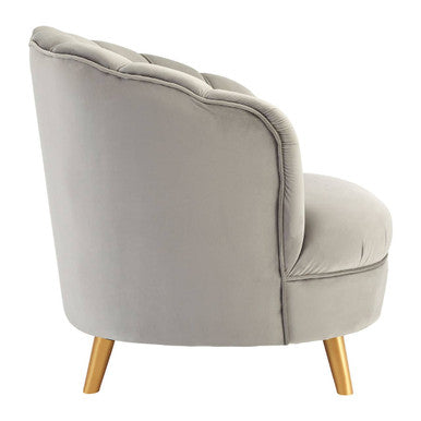 Orsina Orlina Grey Velvet Scalloped Curved Accent Chair | Gold Legs