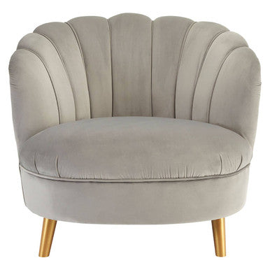 Orsina Orlina Grey Velvet Scalloped Curved Accent Chair | Gold Legs