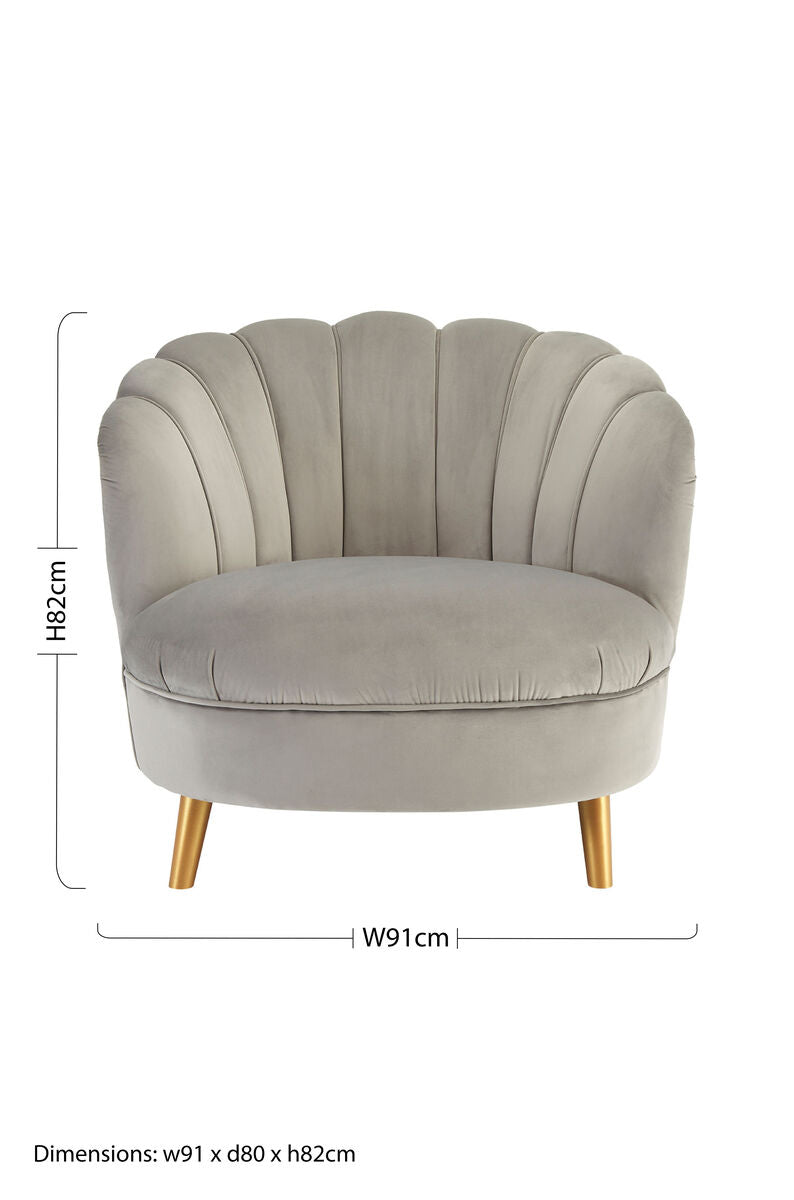 Orsina Orlina Grey Velvet Scalloped Curved Accent Chair | Gold Legs