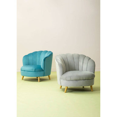Orsina Orlina Grey Velvet Scalloped Curved Accent Chair | Gold Legs