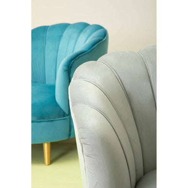 Orsina Orlina Grey Velvet Scalloped Curved Accent Chair | Gold Legs