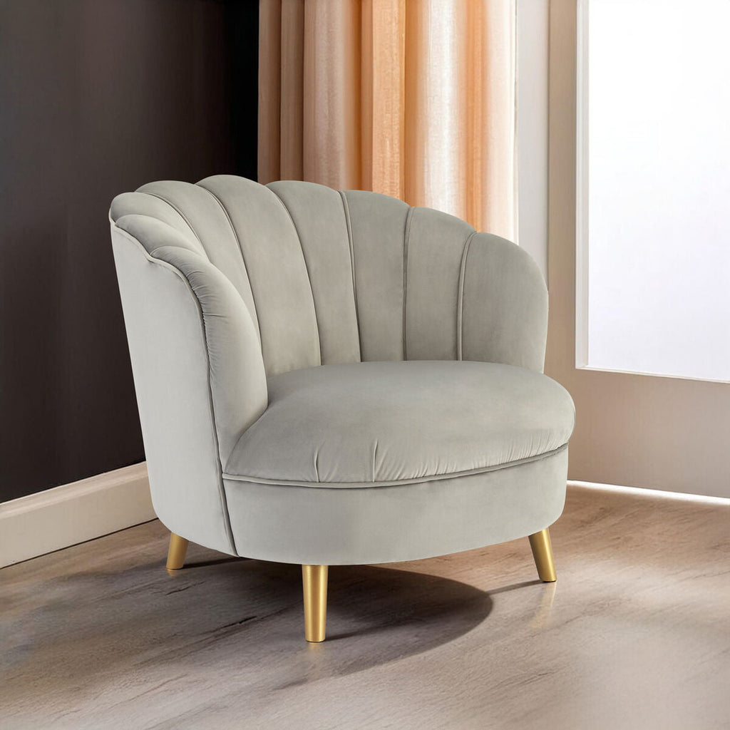 Orsina Orlina Grey Velvet Scalloped Curved Accent Chair | Gold Legs