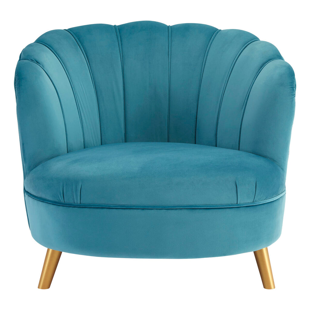 Orsina Orlina Blue Velvet Scalloped Curved Chair | Gold Wood Legs
