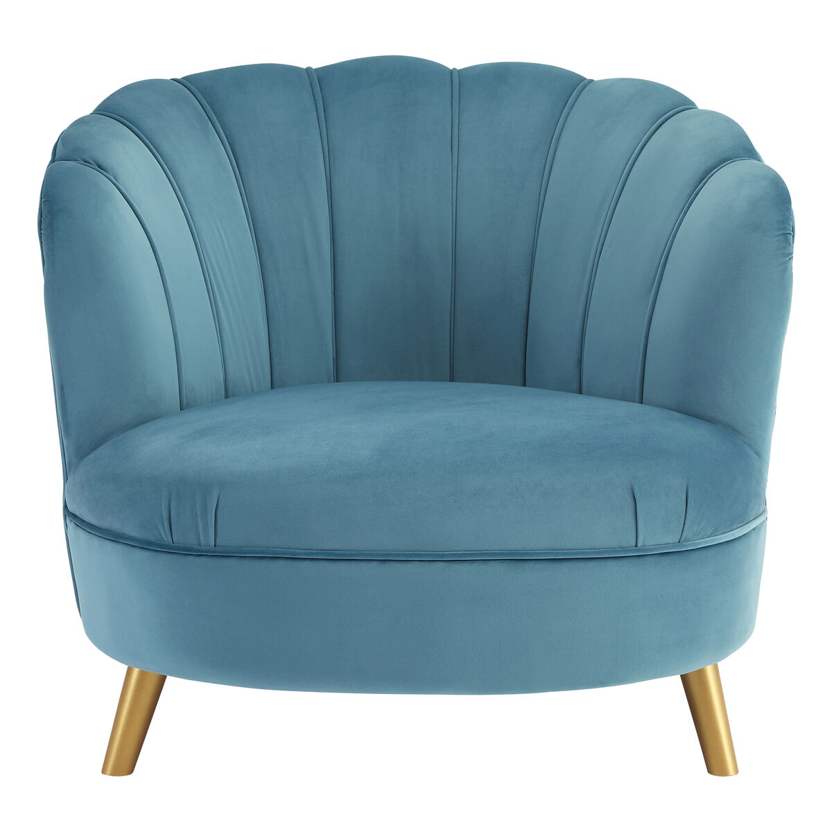 Orsina Orlina Blue Velvet Scalloped Curved Chair | Gold Wood Legs