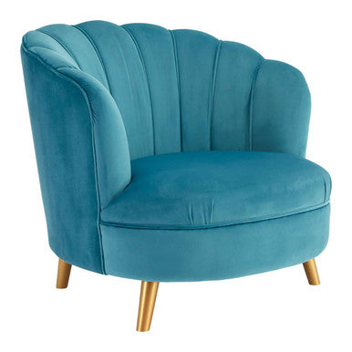 Orsina Orlina Blue Velvet Scalloped Curved Chair | Gold Wood Legs