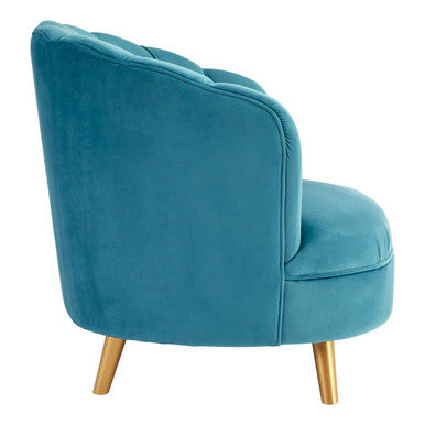 Orsina Orlina Blue Velvet Scalloped Curved Chair | Gold Wood Legs