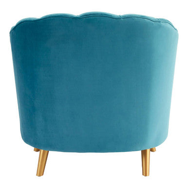 Orsina Orlina Blue Velvet Scalloped Curved Chair | Gold Wood Legs
