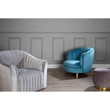 Orsina Orlina Blue Velvet Scalloped Curved Chair | Gold Wood Legs