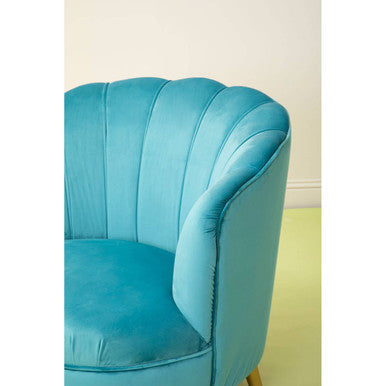 Orsina Orlina Blue Velvet Scalloped Curved Chair | Gold Wood Legs