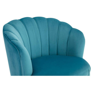 Orsina Orlina Blue Velvet Scalloped Curved Chair | Gold Wood Legs