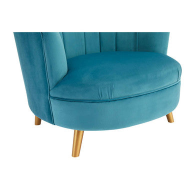 Orsina Orlina Blue Velvet Scalloped Curved Chair | Gold Wood Legs