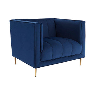 Orsina Otylia Deep Blue Velvet Armchair – Tufted Accent Chair with Gold Legs
