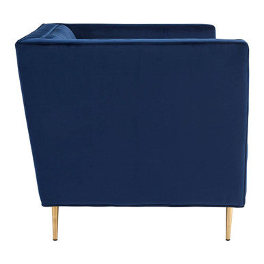 Orsina Otylia Deep Blue Velvet Armchair – Tufted Accent Chair with Gold Legs