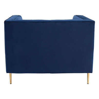 Orsina Otylia Deep Blue Velvet Armchair – Tufted Accent Chair with Gold Legs